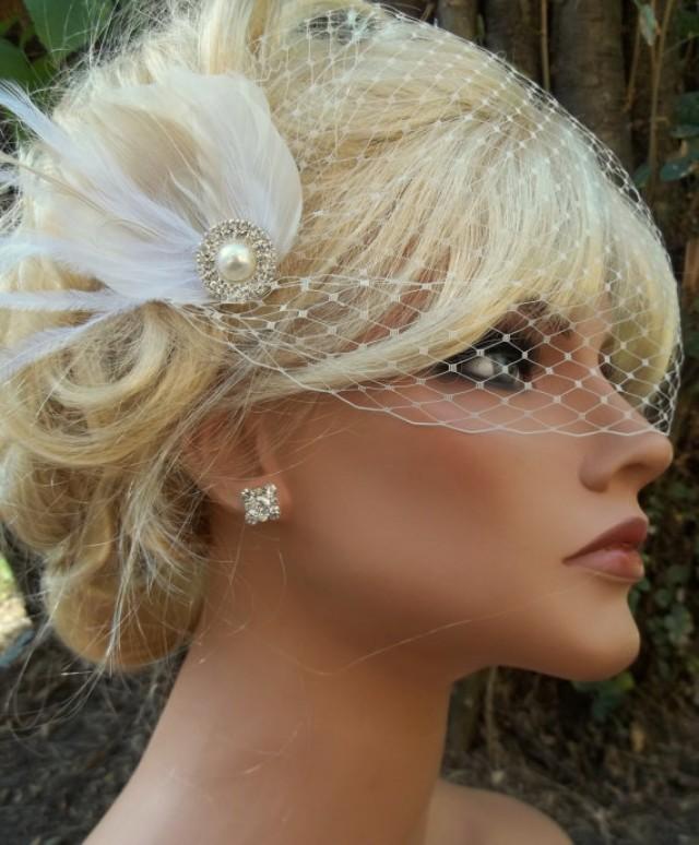 Wedding Bridal Fascinator And Veil Bandeau Style Ivory French Net