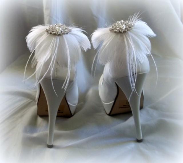 Wedding Bridal Feather Shoe Clips Set Of 2 Sparkling Crystal