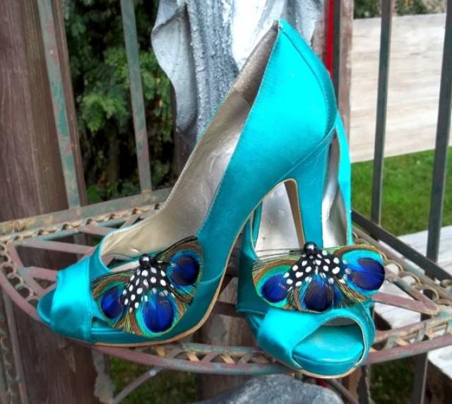Triple Peacock Feather Shoe Clips 
