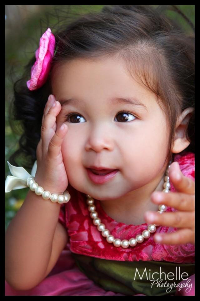 Little Girl Pearl And Ribbon Necklace And Bracelet Set Perfect For