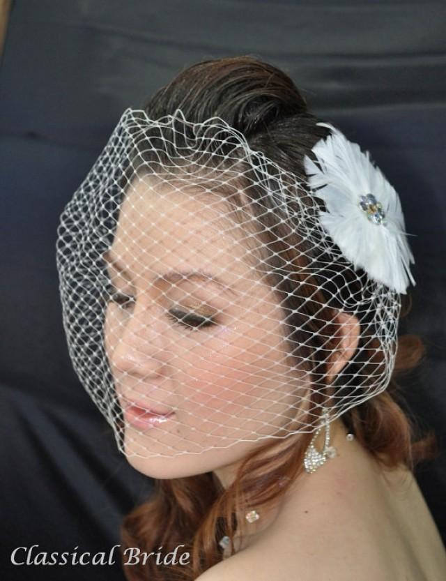 Bandeau 902 VEIL SET W/ RHINESTONE Feather Hair Fascinator Clip