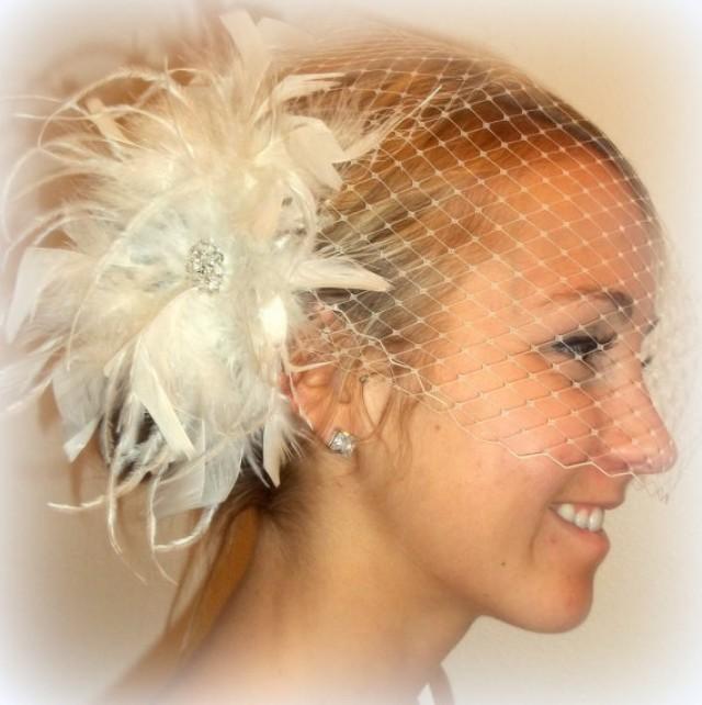 Wedding Feather Bridal Hair Fascinator And Bandeau French Net