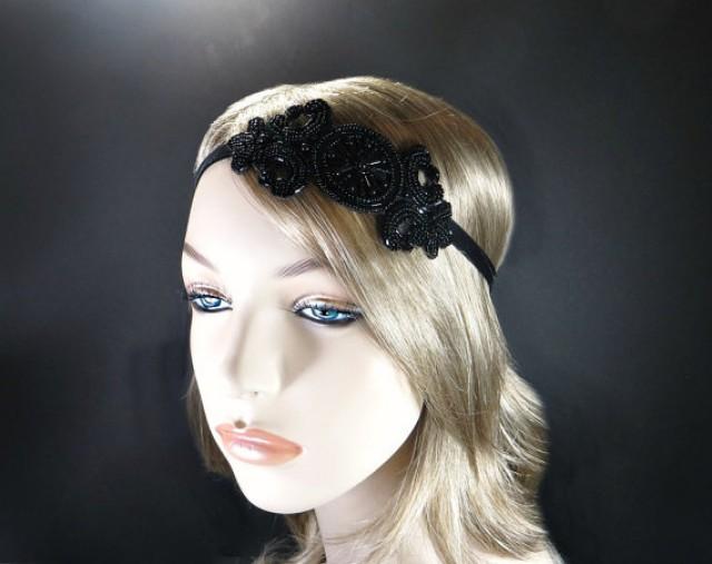 Black Great Gatsby Headband 1920s Flapper Headpiece Daisy