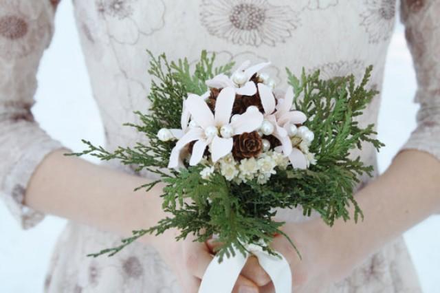 Rustic Bridal Bouquet Winter Wedding Bouquet White Flowers