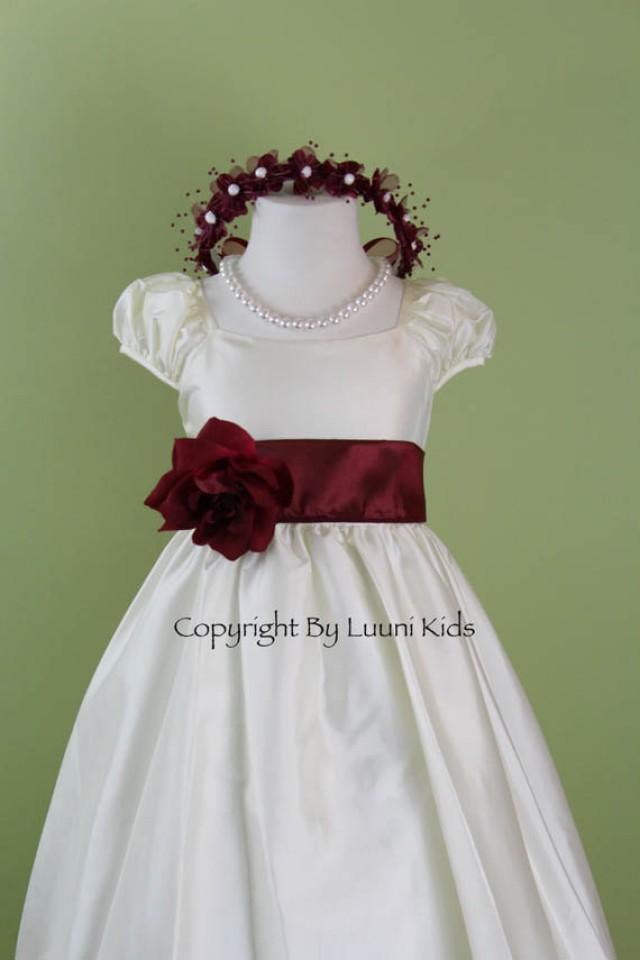 wedding dress with burgundy sash