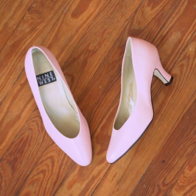 Due Andesbjergene Prestige 1980s PINK LEATHER Heels....size 5 Womens....shoes. Pumps. Pink Heels.  Cinderella. Princess. Wedding. Party Heels. Mod. Retro. Nine West #2232306  - Weddbook