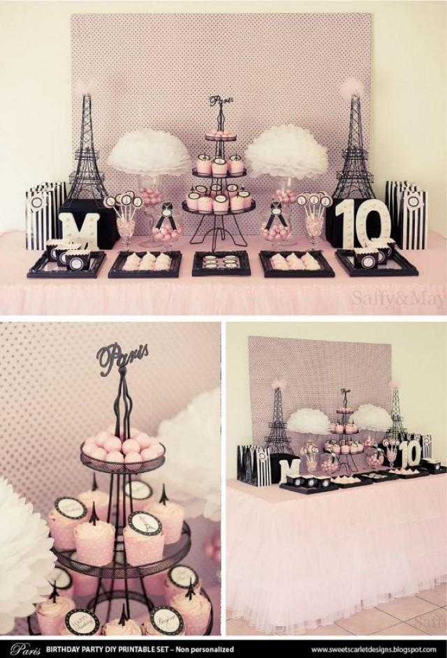 PARIS Party Printable Set Invitation, Cupcake Toppers, Bunting, Favor