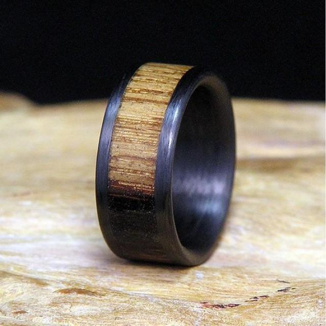 Jack Daniels Select Wood Carbon Fiber Wedding Band Or Ring Authentic Charred Barrel Wood