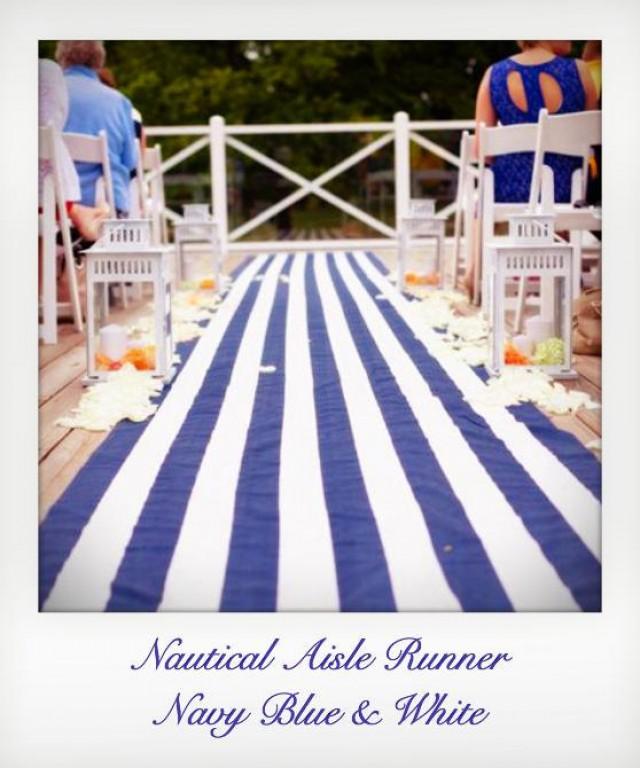 Navy Blue And White Striped, Nautical, Aisle Runner, Custom Sizes For