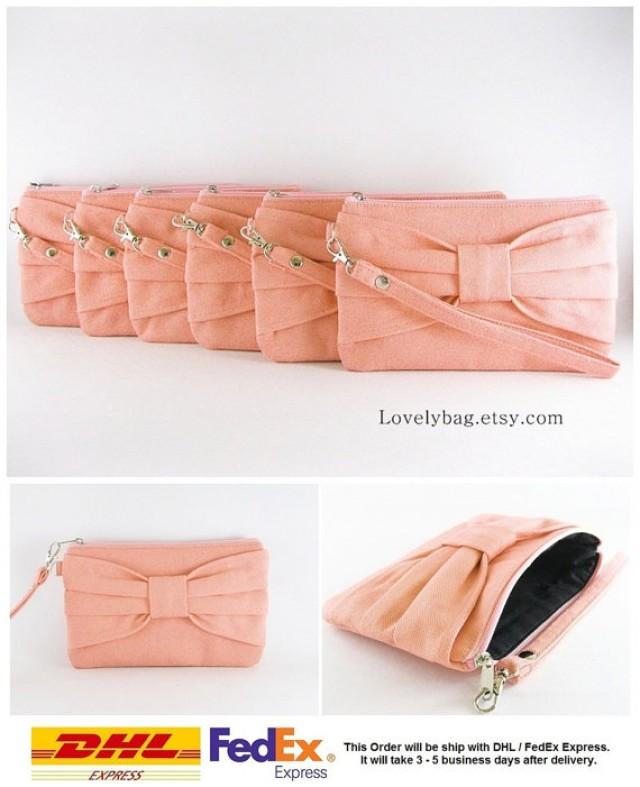 SUPER SALE Set Of 5 Wedding Clutches, Bridesmaids Clutches / Peach