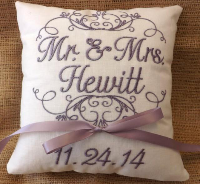 Ring Bearer Pillow, Mr & Mrs. Ring Pillow, Wedding Pillow, Embroidery