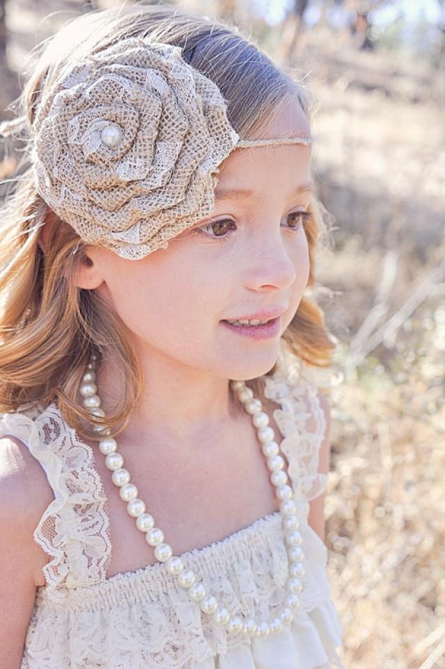 Burlap Tie Back HeadbandCountry WeddingRustic WeddingFlower Girl HeadbandFlower GirlRustic