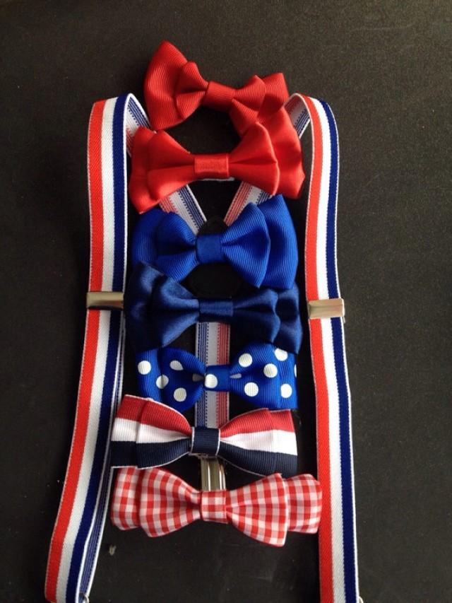 Suspender And Bowtie Set Red White & Blue Baby Boy Bow Tie And