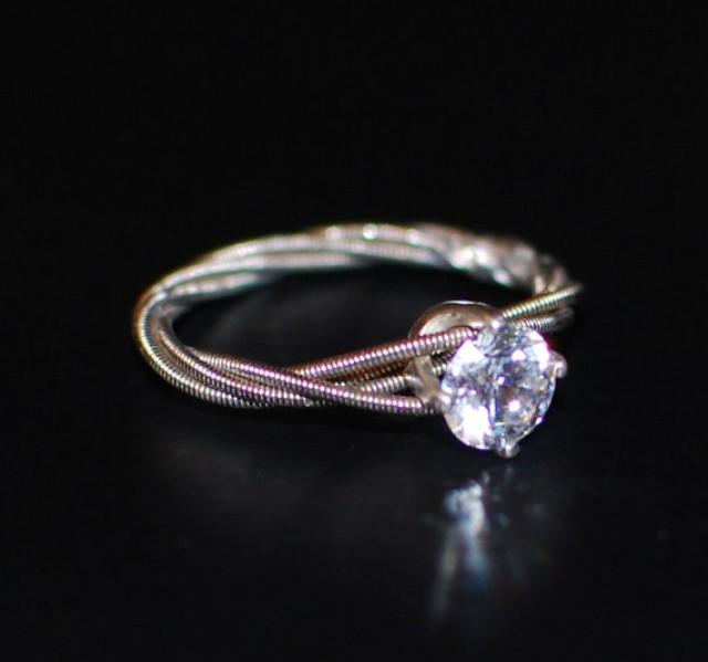 Guitar String Engagement Or Purity Ring Quad Wrapped 6mm White Cubic Zirconium With Sterling Silver Setting 2233589 Weddbook