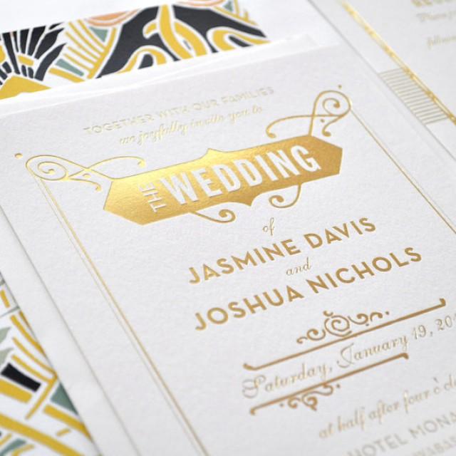 Gold Foil Wedding Invitation, Gatsby Wedding Invitation, Art Deco
