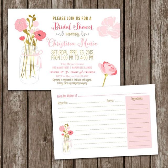 SALE. Digital Printable Mason Jar Bridal Shower Invitations & Recipe