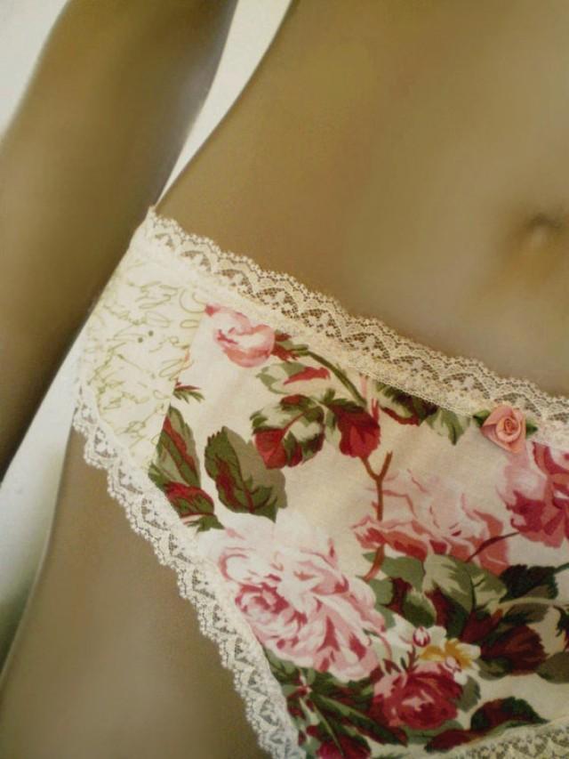 Bridal Panties Handmade Cotton Old Fashioned Rose And Love Letter