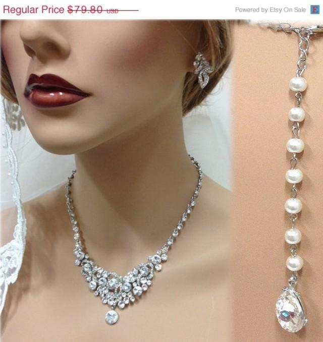 Wedding Jewelry Set, Bridal Back Drop Bib Necklace And Earrings