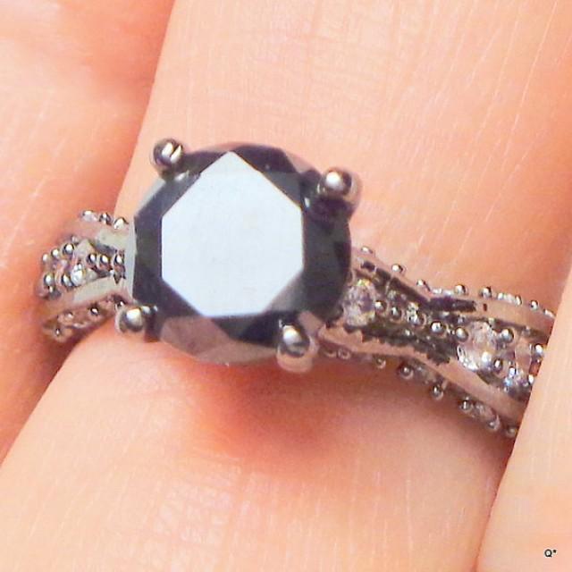 Genuine Black Moissanite Diamond Ring, Exotic Stone, Estate Ring