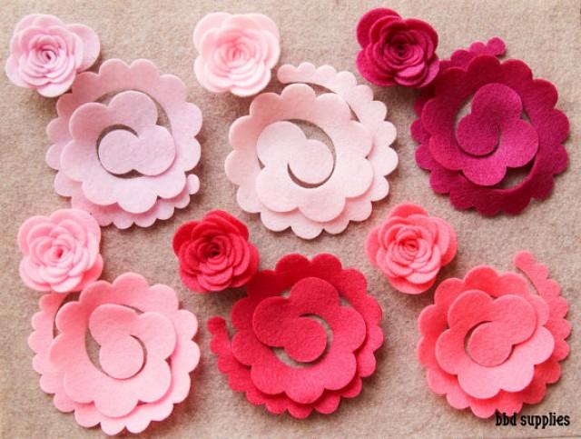 Perfectly Pink 3d Rolled Roses Large 12 Die Cut Felt Flowers
