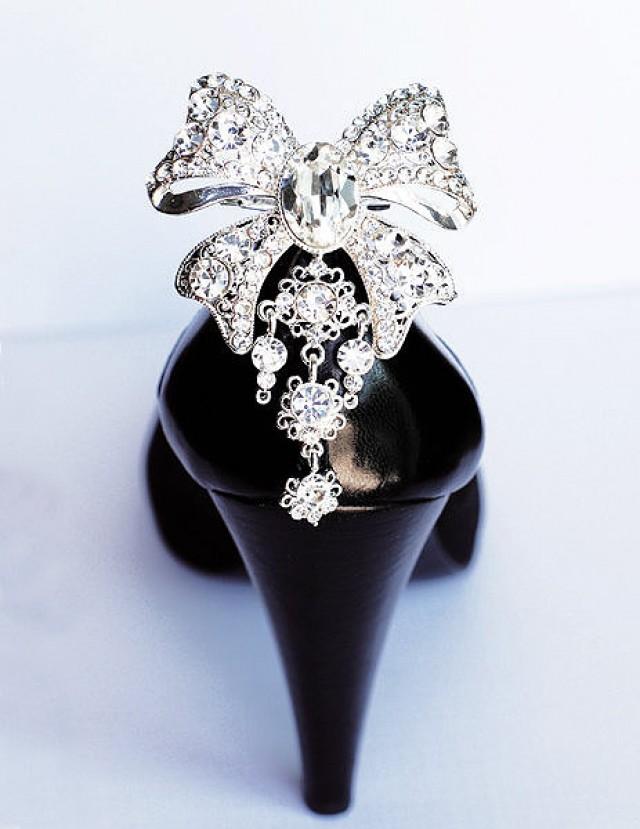 Bridal Shoe Clips Crystal Rhinestone Shoe Clips Wedding Party Ribbon Bow (Set Of 2) SC037LX