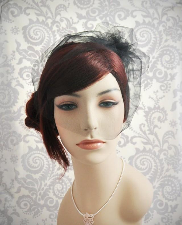 Black Veil Black Birdcage Veil Black Wedding Veil With Pouf Also In White, Offwhite