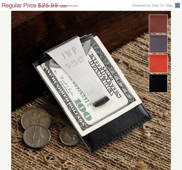 On Sale Groomsmen Engraved Leather Money Clip Wallet And Credit Card