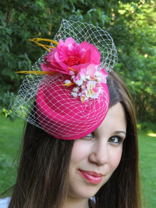 Hot Pink Fascinator Veil Flower Wedding Hat LOVELY SARAH 2235954