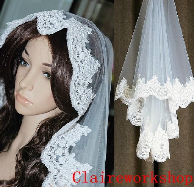 White / Ivory Bride Wedding Veils Flower Lace Wedding Veil Metal Comb
