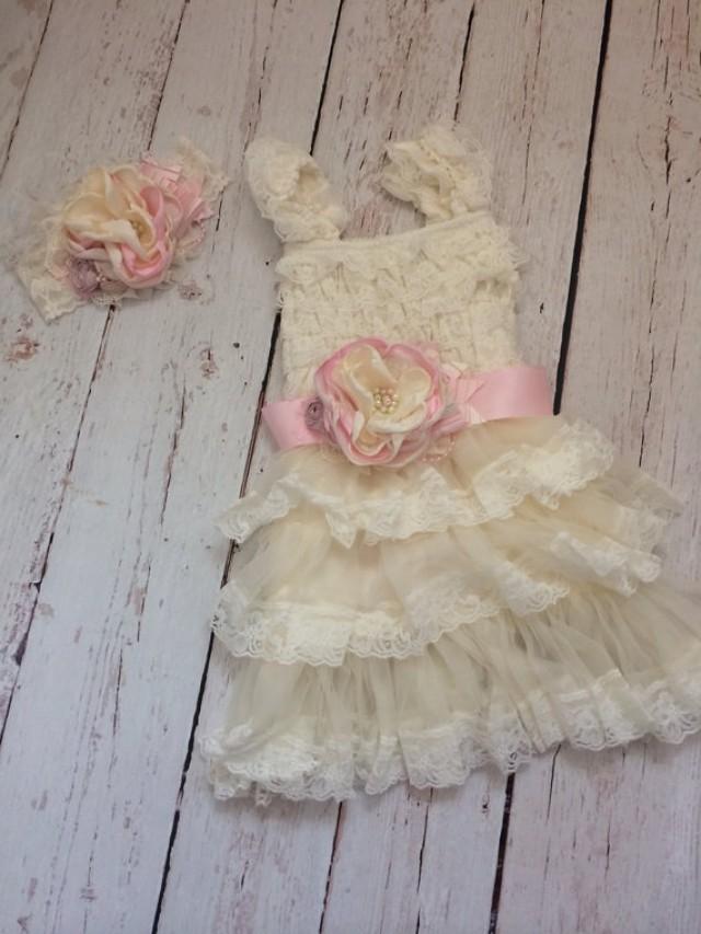 Girls Ruffle DressFlower Girl DressIvory Shabby Chic DressToddler