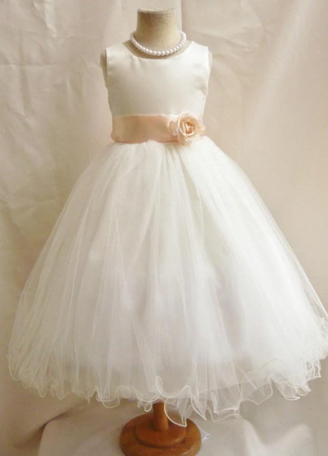 Flower Girl Dresses IVORY With Peach (FD0FL) Wedding Easter Junior