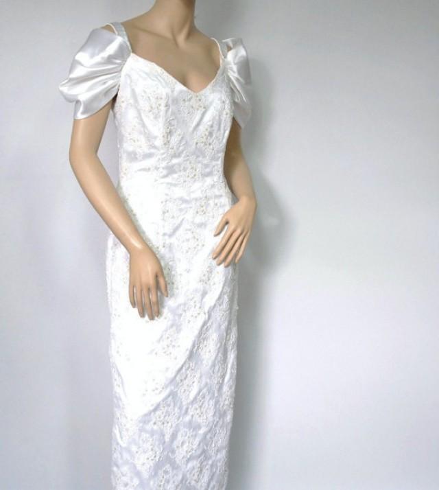 Vintage Wedding Gown St. Tropez Wiggle Beaded Satin White Dress Off The