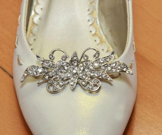 A Pair Of Crystal Shoe Clips,Bow Rhinestone Shoe Clips,Wedding Bridal