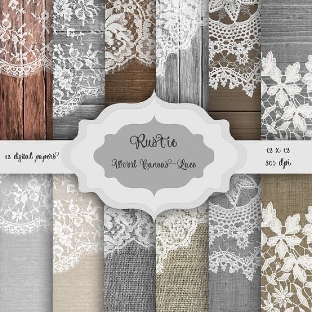 Rustic Wood Canvas Lace Digital Paper Pack Wood Canvas And