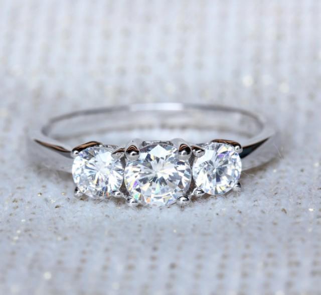 Solid Sterling Silver Lab Diamond 3 Stone Trilogy Ring Engagement