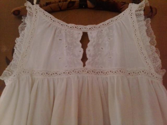 80s White Cotton Lacy Maxi Night Dress Summer Dress 2238176