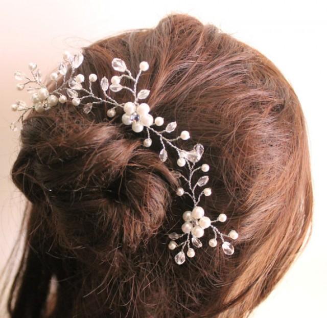 Bridal Hair Pins, Pearls Crystal Pins, Hair Fascinator, Flower Clip