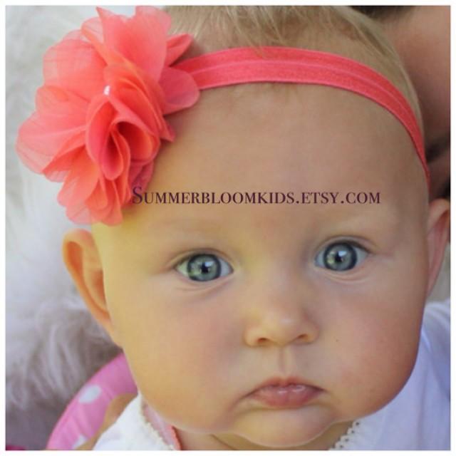 Coral Headband Baby Headband Flower Girl Headband Coral Girl Headband