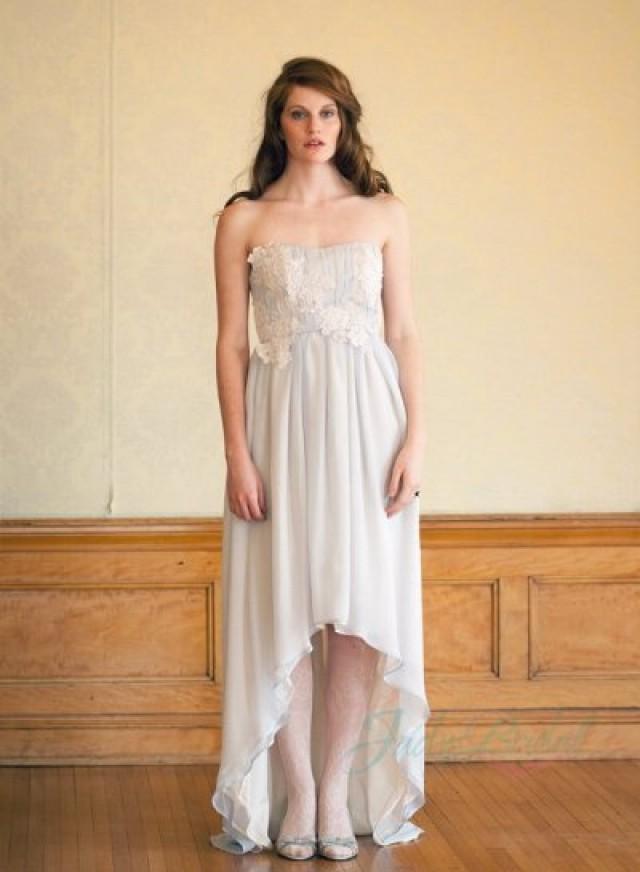 JOL260 Romance Boho High Low Gray Colored Lace Detailed Wedding Dress