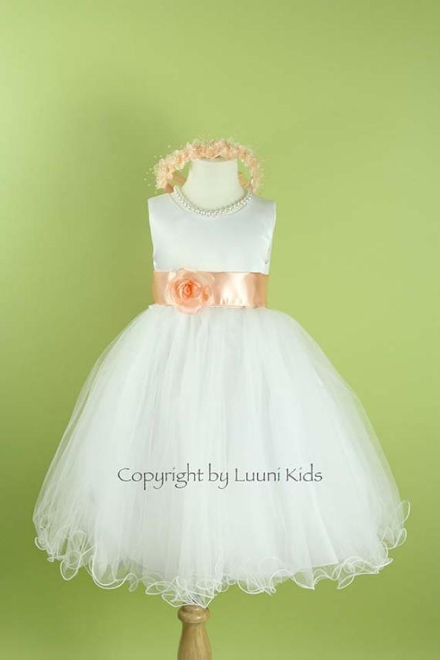 white and peach flower girl dresses