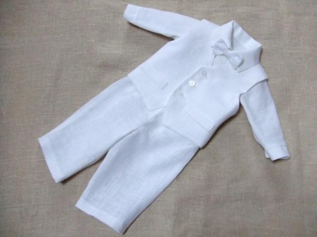 Baby Boy Baptism Christening Outfit Boy Ring Bearer Linen Suit