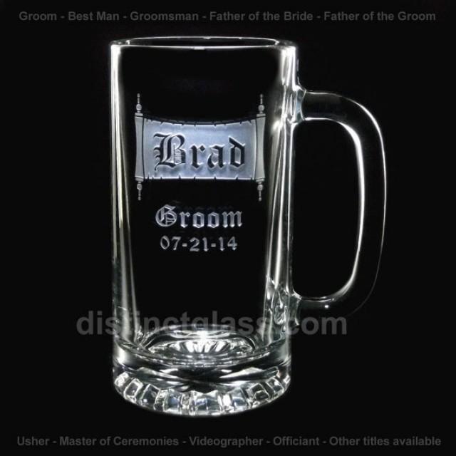 Groomsmen Beer Mug Gifts VINTAGE SCROLL Wedding BEER Mugs 16 Oz