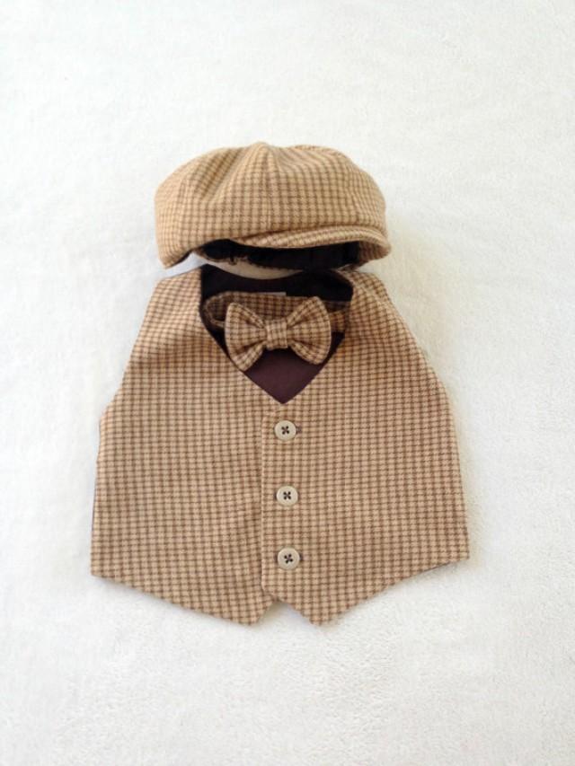 Hat Vest Tie Set, Ring Bearer, Baby Boy Outfit, Baby Vest Set, Boys