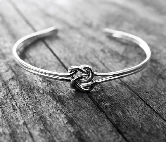 Double Love Knot Cuff Bracelet, Sterling Silver Bridesmaid Jewelry, Tie