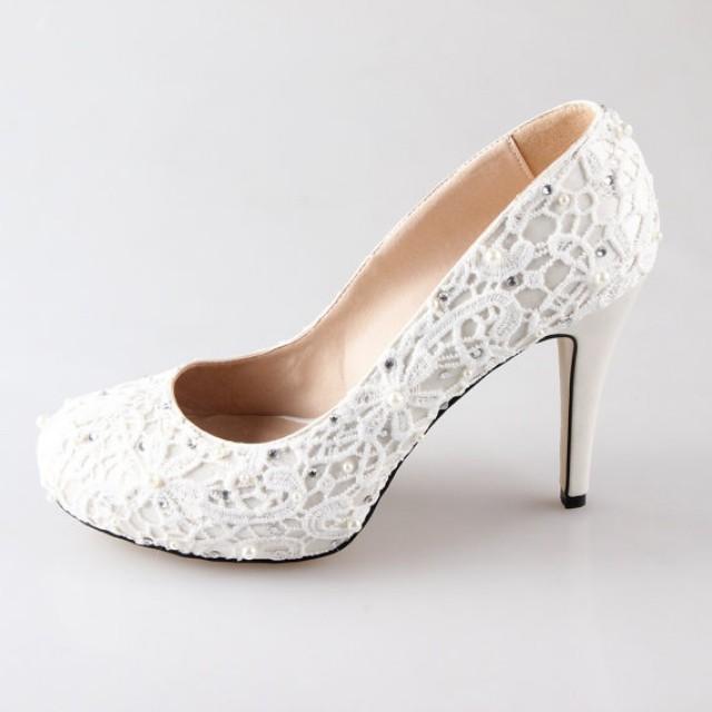 Ivory Lace Pearl Wedding Shoes Party 