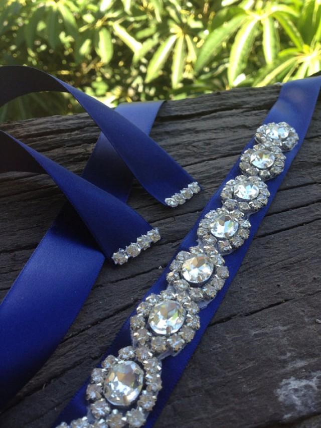 Blue Navy Silver Wedding Belt Sash Bridal Sash Best Seller Sash