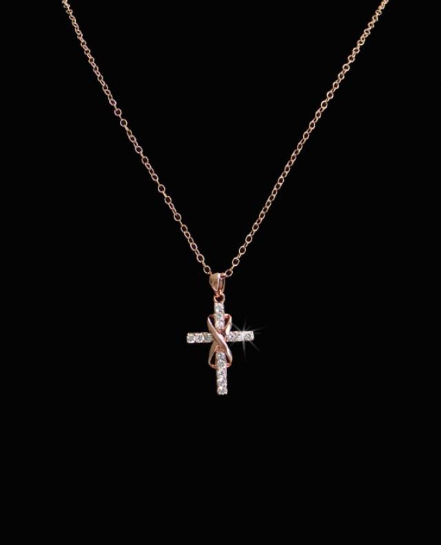 Swarovski cross necklace rose gold clearance