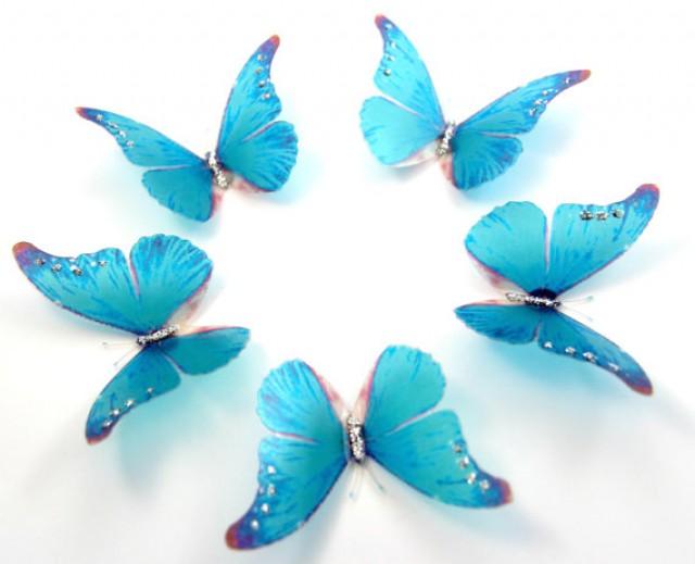 50 Sky Blue Stick On Butterflies Wedding Cake Toppers Butterfly