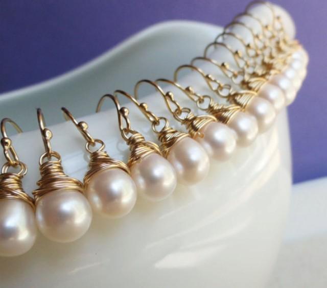 Bridesmaid Gifts, Five Pairs Freshwater Pearl Earrings, Gold Or Silver