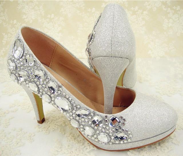 silver evening shoes with rhinestones